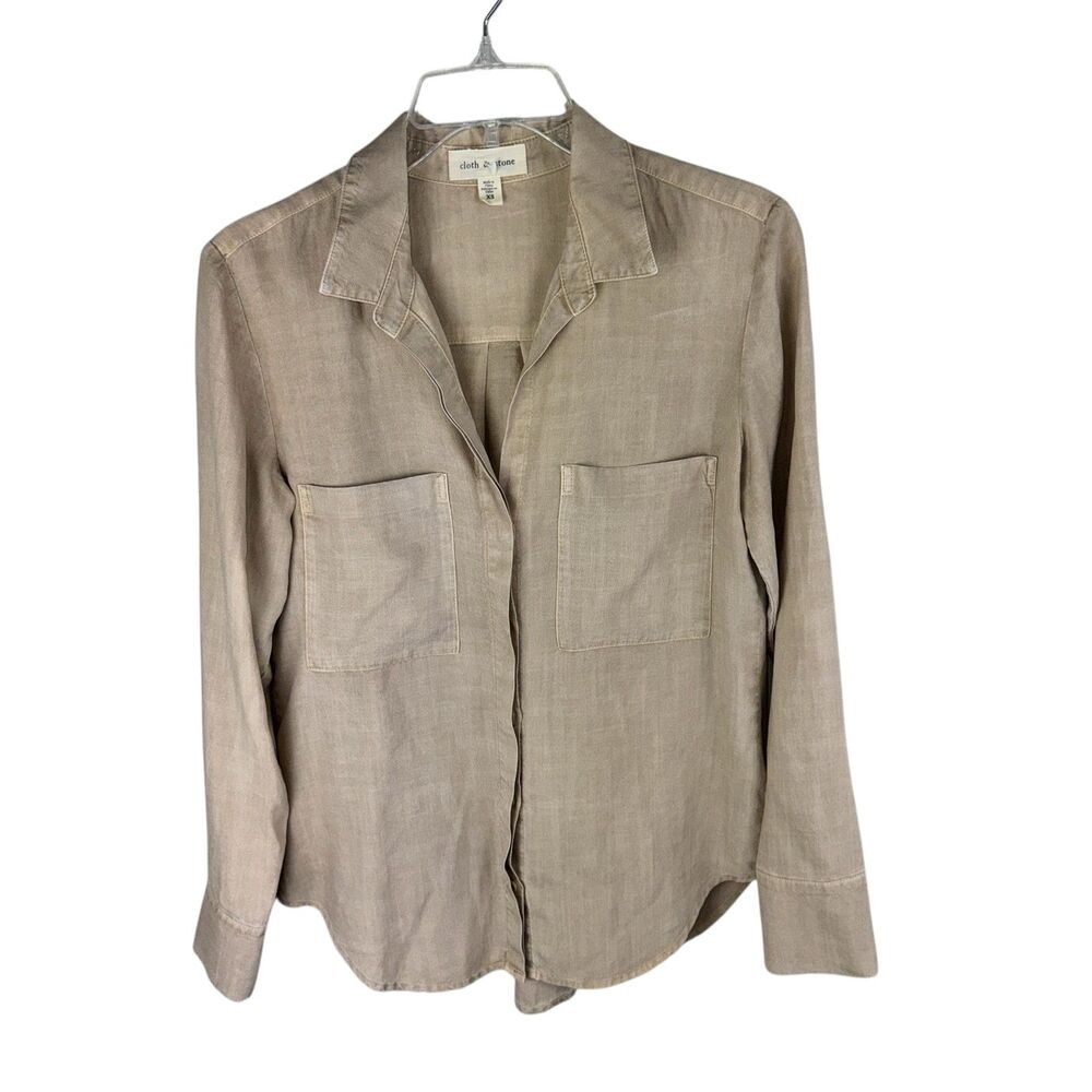 CLOTH STONE Womens Shirt XS Beige Button Down Neutral Minimalist‎